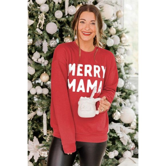 Azura Exchange  Red MERRY MAMA Long Sleeve Pullover Sweatshirt - Picture 5 of 14